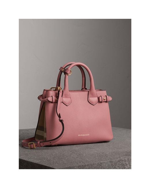 Burberry Multicolor The Small Banner In Leather And House Check Mauve Pink