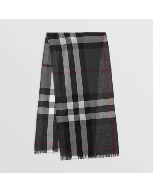 Burberry Gray Lightweight Check Wool Cashmere Scarf Charcoal