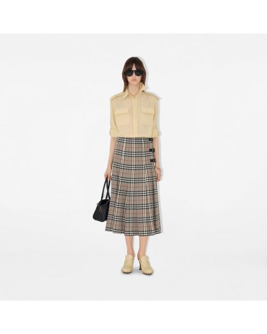 Burberry Gray Check Wool Midi Kilt