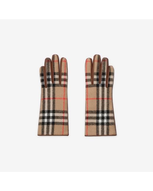 Burberry Brown Check Wool Gloves