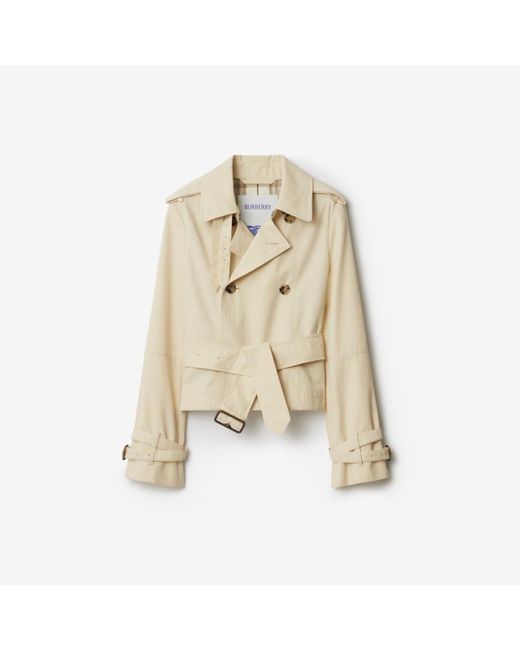 Burberry Cropped Cotton Blend Trench Jacket in Natural | Lyst