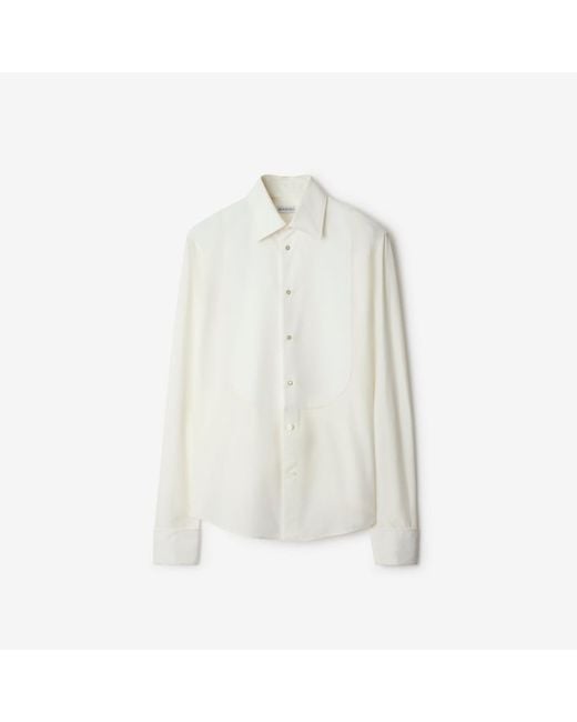 Burberry White Slim Fit Cotton Silk Tuxedo Shirt for men