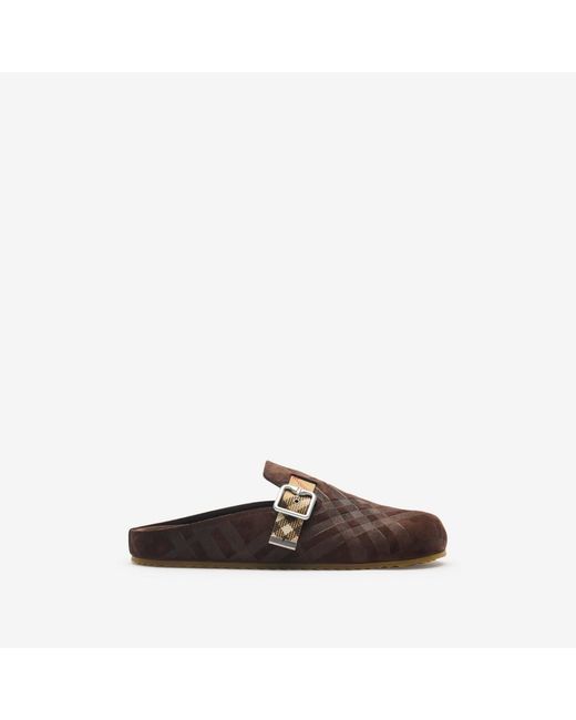 Burberry Brown Check Suede Urchin Clogs for men