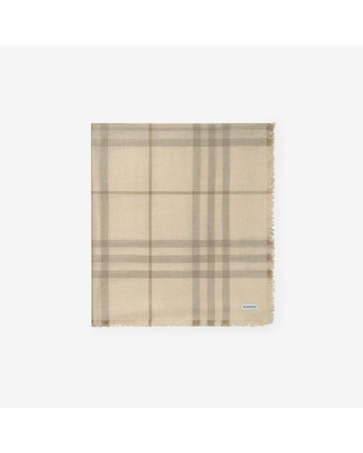 Burberry Natural Wide Reversible Check Wool Silk Scarf