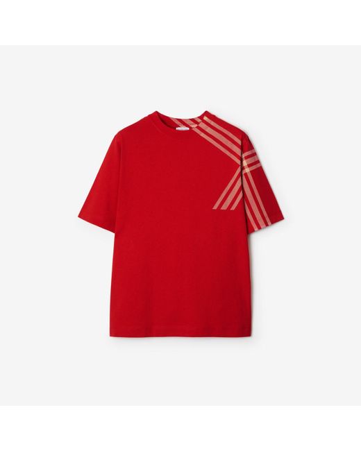Burberry Red Check Sleeve Cotton T-shirt