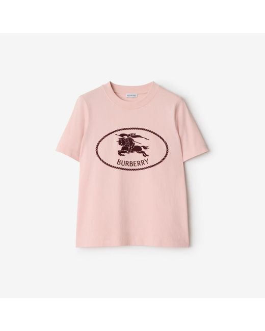 Burberry Pink Knight Stamp Cotton T-Shirt