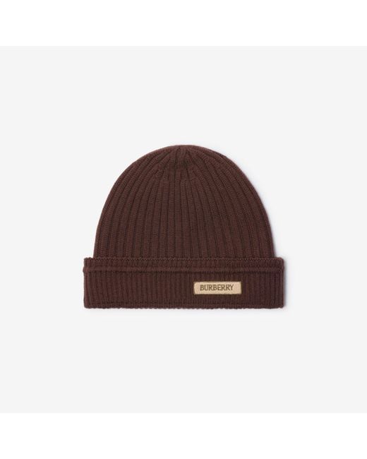 Burberry Brown Logo Patch Wool Beanie for men