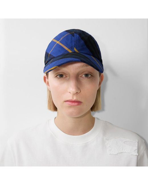 Burberry Blue Check Linen Baseball Cap for men