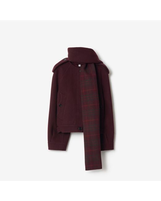Detachable Scarf Wool Jacket Burberry en coloris Purple