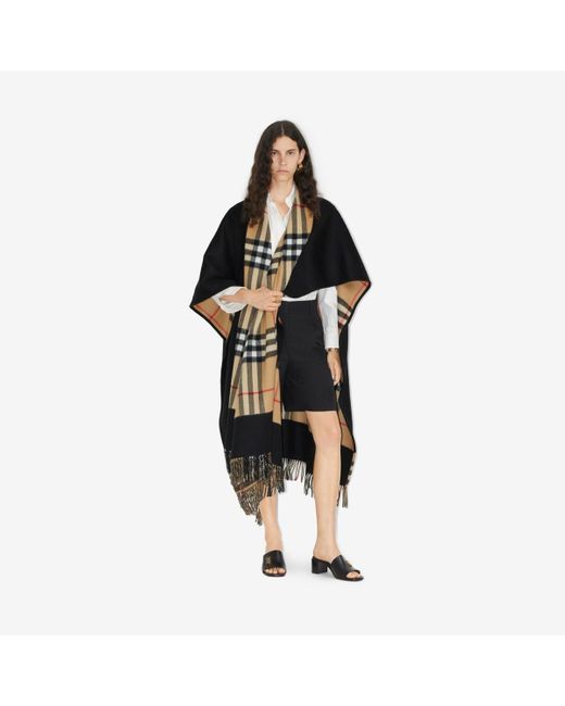 Burberry Black Reversible Check Wool Cashmere Cape