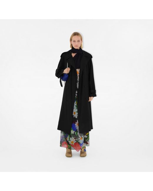 Burberry Black Long Silk Trench Coat