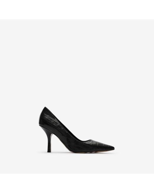 Burberry Black Crocodile-Effect Leather Dame High Pumps