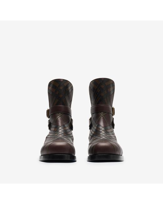 Burberry Black Check Leather Ledger Jodphur Boots​ for men