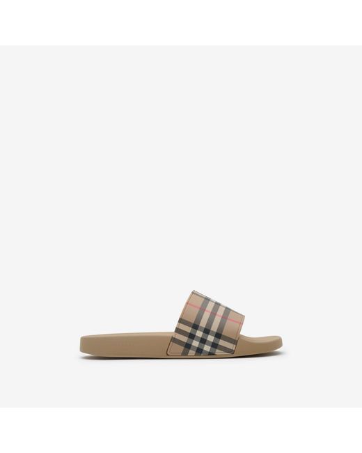 Burberry Check Slides in Natural für Herren