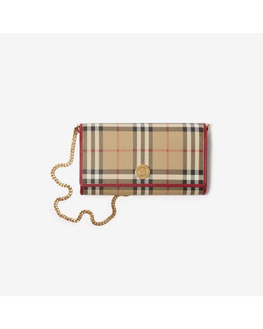 Burberry Check Chain Strap Wallet in Natural | Lyst UK