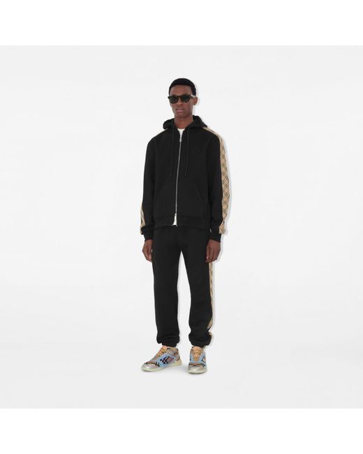 Burberry Black Check Trim Cotton Jogging Pants for men