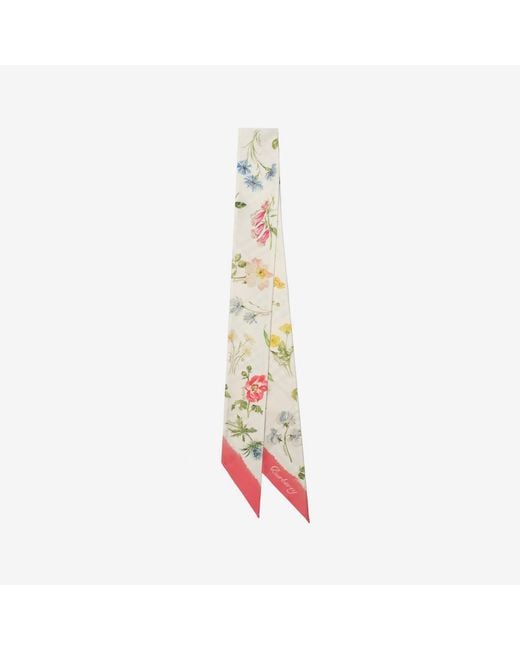 Burberry White Skinny Blooms Of Britain Silk Scarf