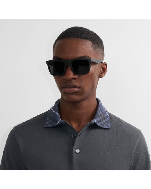 Burberry Black Embossed Check Square Sunglasses for men