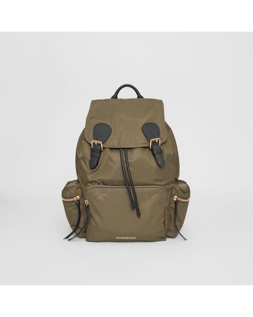 Burberry The Large Rucksack In Technical Nylon And Leather Canvas Green