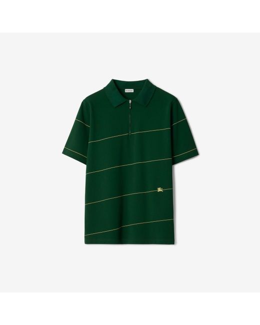 Burberry Green Striped Cotton Polo Shirt for men