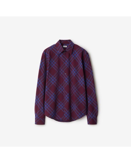 Burberry Purple Check Wool Blend Shirt for men