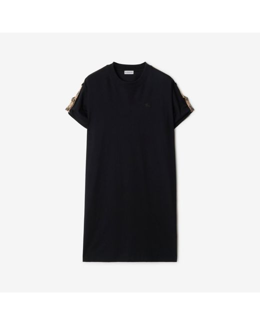 Burberry Black Check Trim Cotton T-Shirt Dress