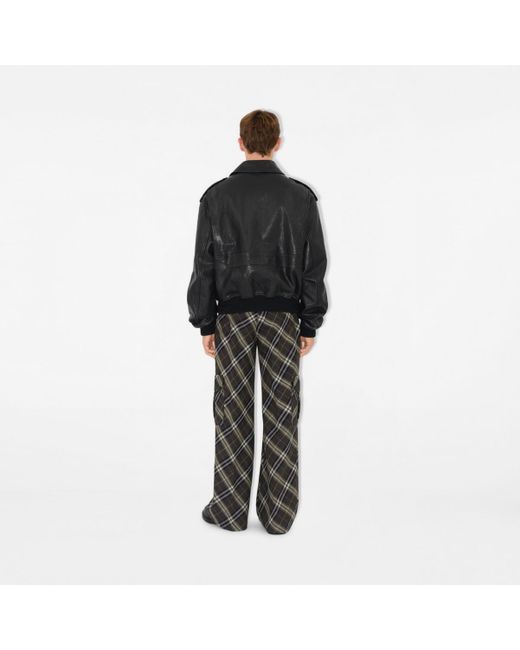 Leather Bomber Jacket Burberry pour homme en coloris Black