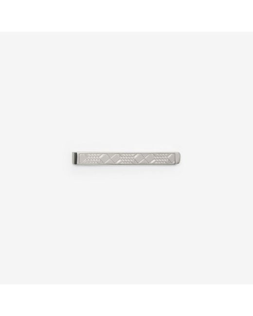 Burberry White Engraved Check Tie Bar for men