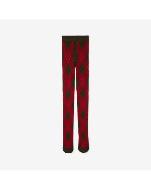Burberry Red Check Wool Blend Tights