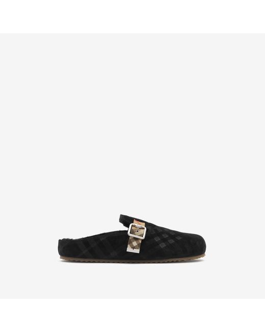 Burberry Black Check Shearling Urchin Clogs for men