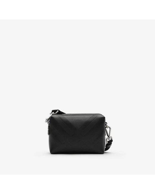 Burberry Black Embossed Check Crossbody Bag for men