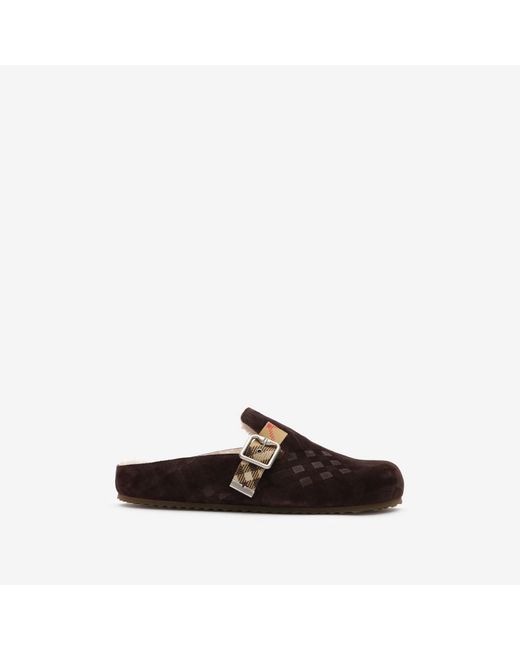 Burberry Brown Check Shearling Urchin Clogs for men
