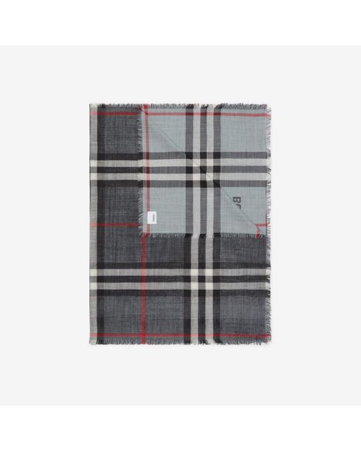 Burberry Gray Reversible Check Wool Silk Scarf