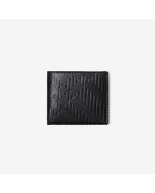 Burberry Black Embossed Check Bifold Wallet for men