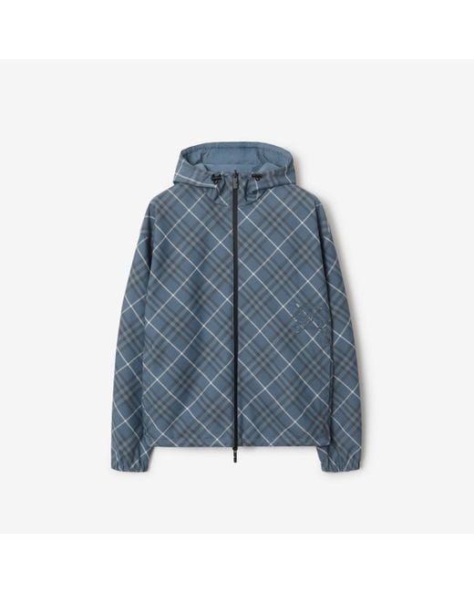 Burberry Blue Reversible Check Hooded Jacket for men