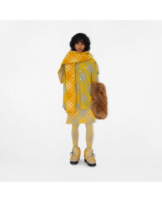 Burberry Yellow Check Wool Hooded Scarf