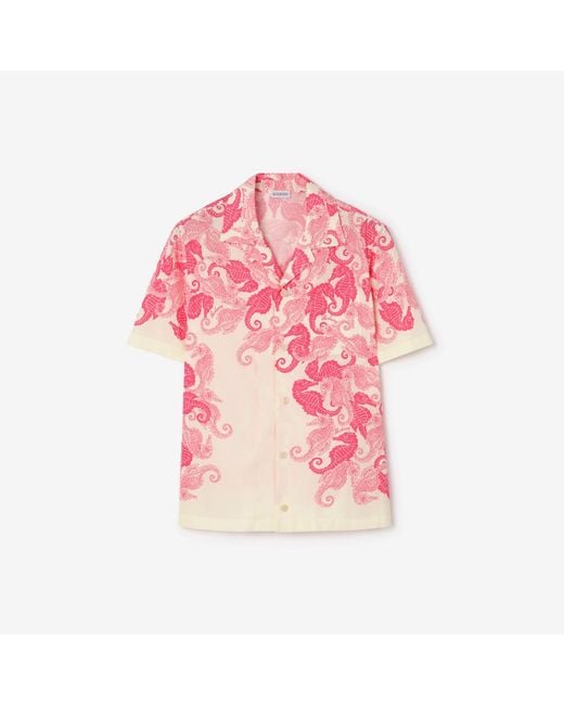 Burberry Pink Relaxed Fit Seahorses Cotton Shirt for men