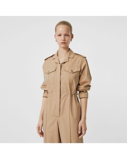 Burberry Cotton Gabardine Jumpsuit in Natural | Lyst Canada