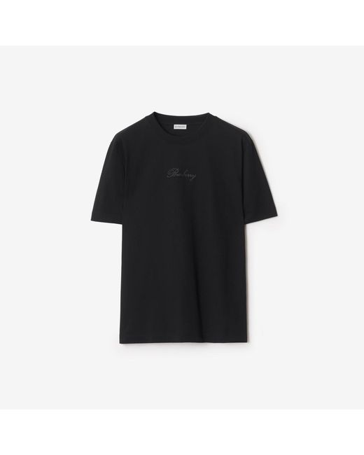 Burberry Black Check Cursive Logo Cotton T-Shirt for men