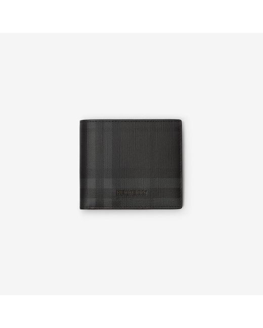 Burberry Black City Check Bifold Coin Wallet for men