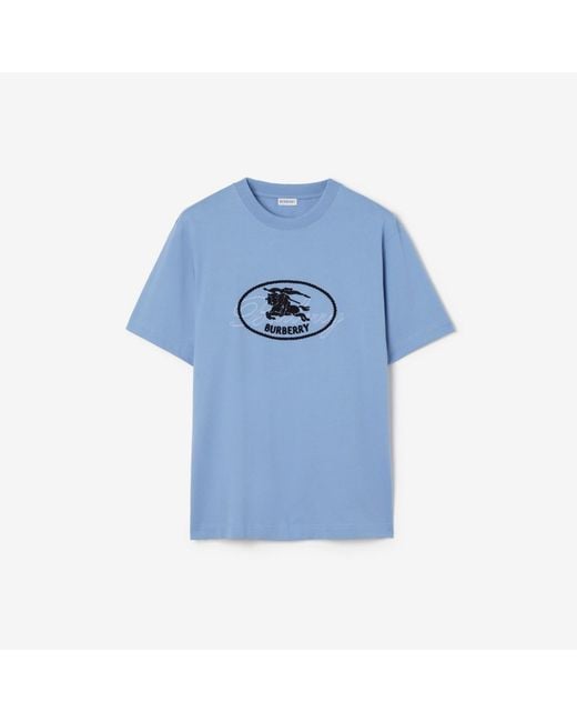 Burberry Blue Knight Stamp Cotton T-Shirt for men