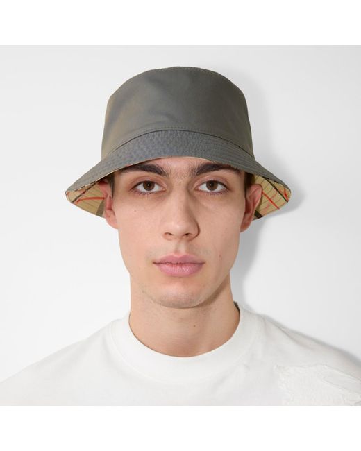 Burberry Gray Reversible Check Bucket Hat for men