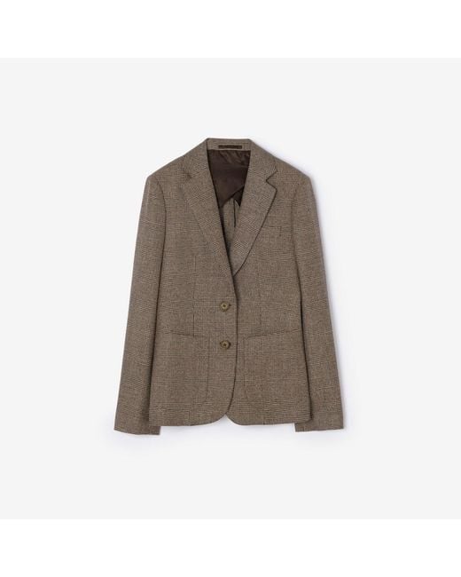Burberry Brown Wool Linen Blend Tailored Jacket