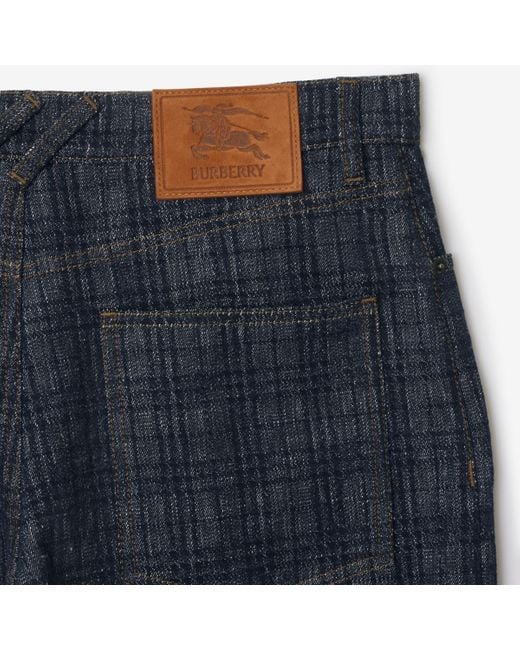 Burberry Blue Check Denim Shorts for men