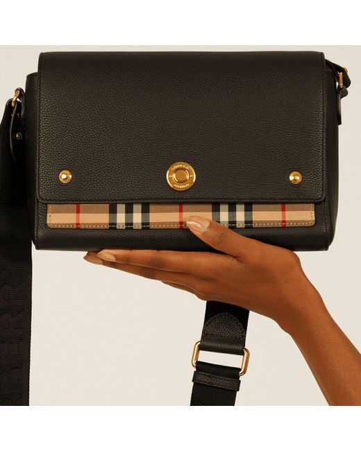medium note check & leather crossbody bag