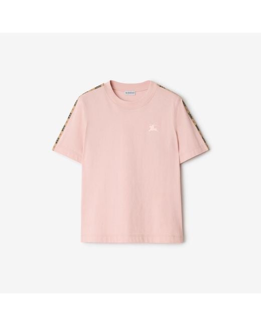 Burberry Pink Check Trim Cotton T-Shirt