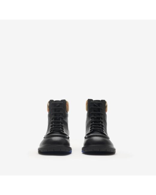 Burberry Black Leather Rogue Combat Boots for men
