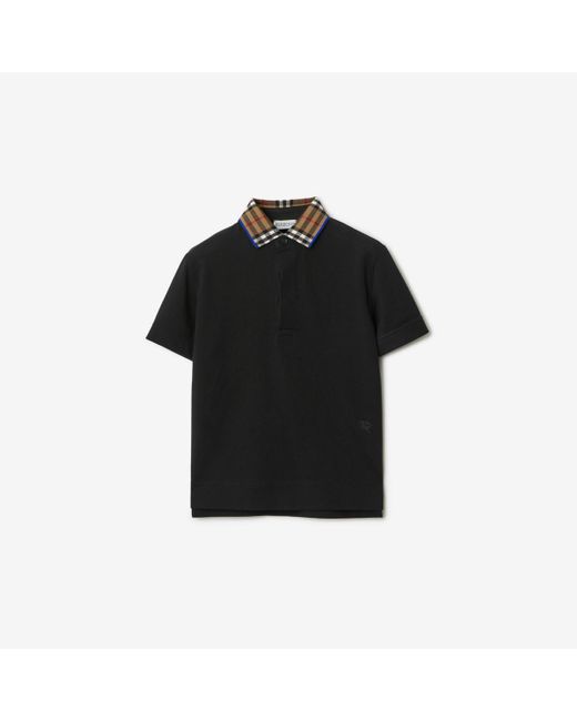 Burberry Black Check Collar Cotton Polo Shirt for men