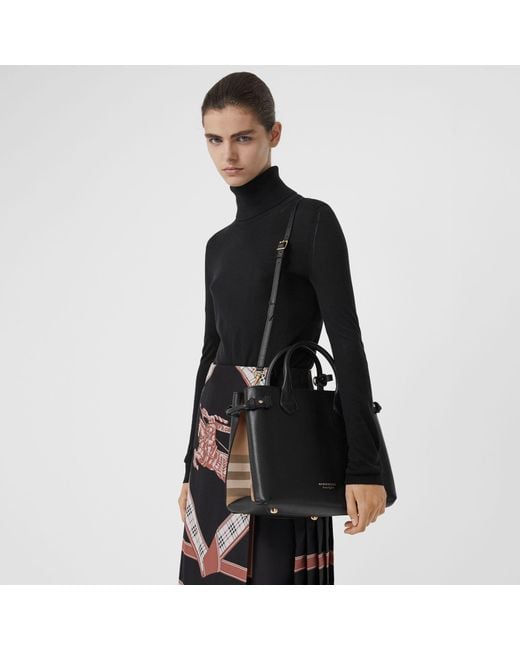 Burberry The Medium Banner In Leather And House Check Black Lyst