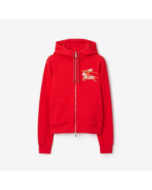 Burberry Red Cotton Zip Hoodie